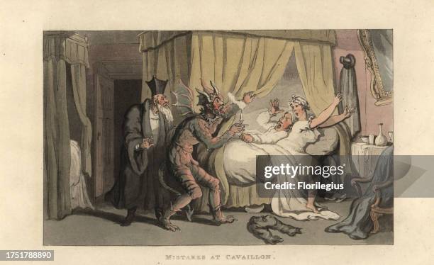 Two actors in costume of Faust and the devil after a performance of Doctor Faustus enter the wrong bedroom in an inn. Mistakes at Cavaillon....