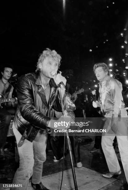 Johnny Hallyday et Eddy Mitchell en concert au Palais des Sports de Paris 11 novembre 1982