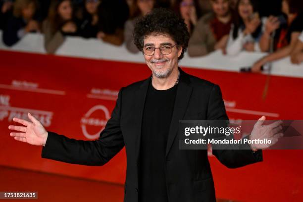 Singer Max Gazze attends the red carpet for the film 'Diabolik chi sei' during the 18th Rome Film Festival at Auditorium Parco Della Musica on...