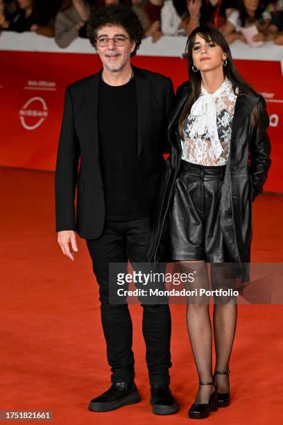 Singer Max Gazze and Greta Zuccoli attend the red carpet for the film 'Diabolik chi sei' during the 18th Rome Film Festival at Auditorium Parco Della...