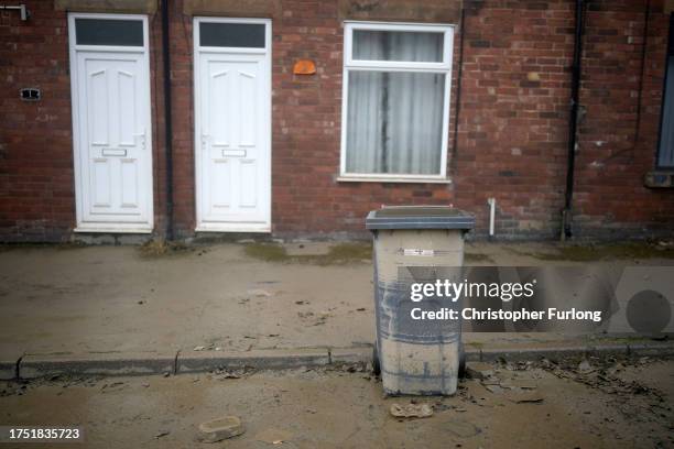 Flood waters begin to recede in the village of Catcliffe after Storm Babet flooded homes, business and roads on October 23, 2023 in Rotherham, United...