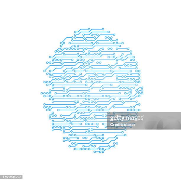 turquoise digital fingerprint seamlessly transitioning into a circuitry pattern. - security guards stock illustrations