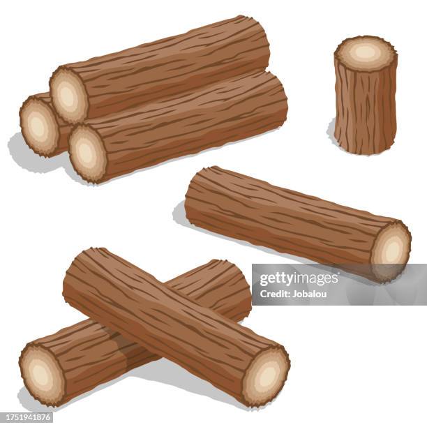 set mit mehreren stapeln von stämmen - holzstamm stock-grafiken, -clipart, -cartoons und -symbole