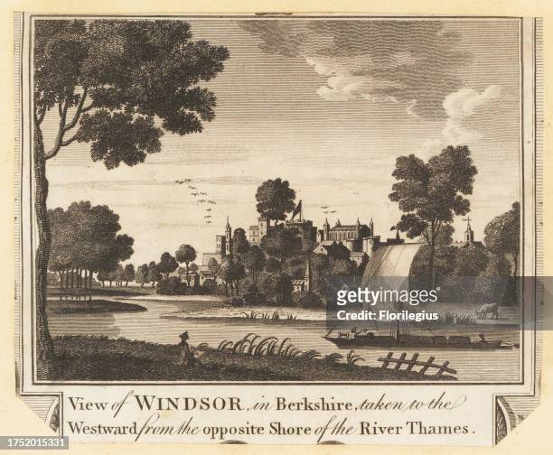 View of Windsor Castle and the river Thames, 1784. The artist sketching on the near bank, a square-sailed barge sailing on the river. View of Windsor...