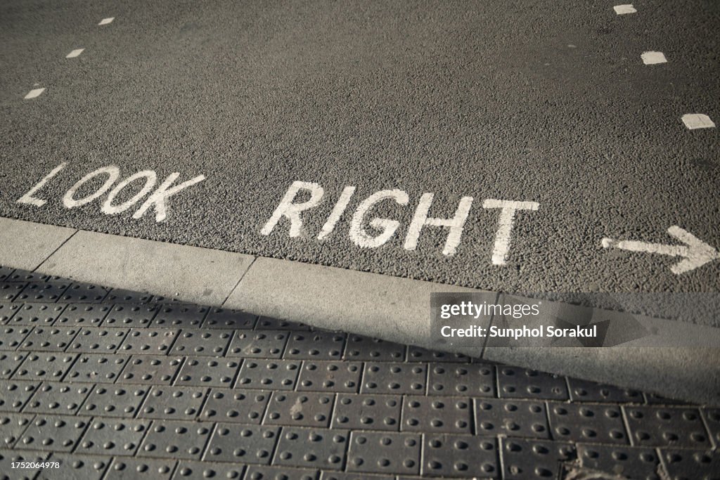 Look. Sign Simple Look Right Road Sign For Pedestrian In The Uk High-Res Stock Photo ...