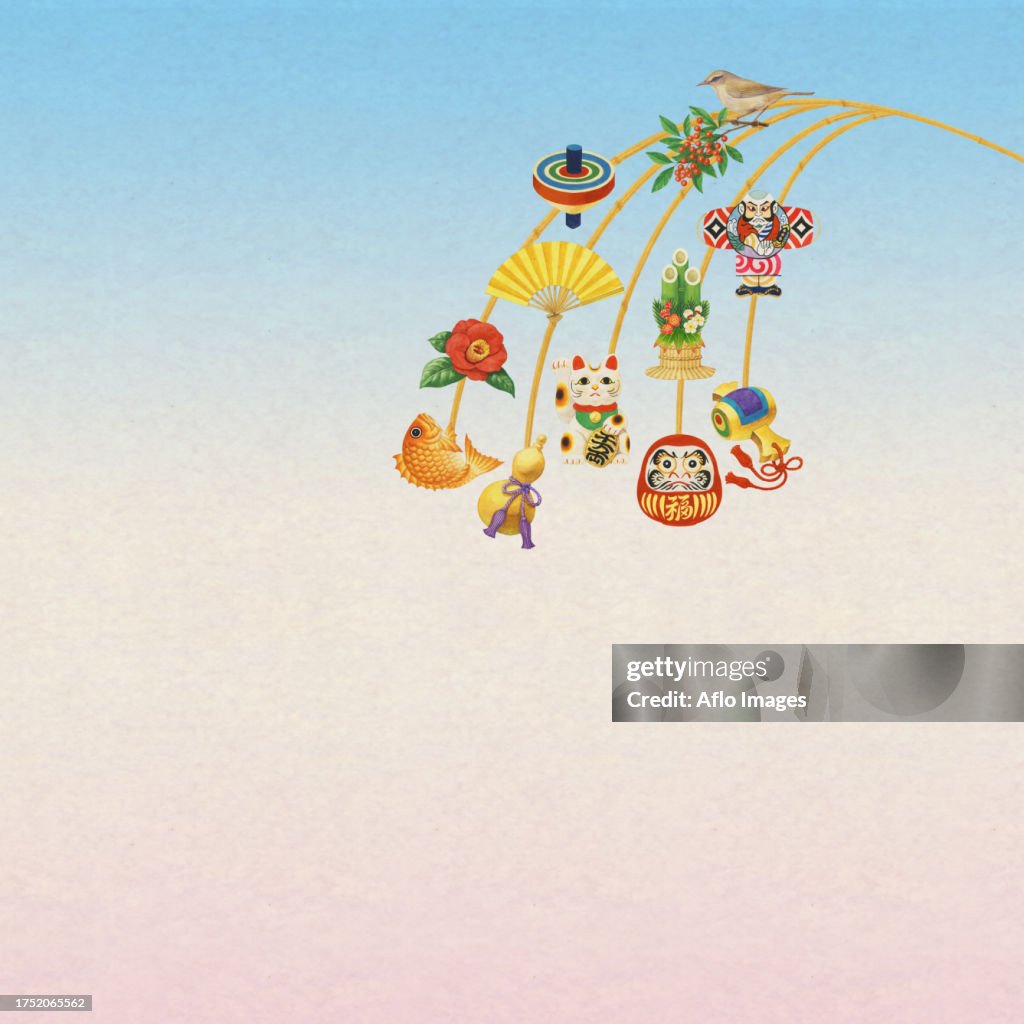 Japanese traditional decorations illustration