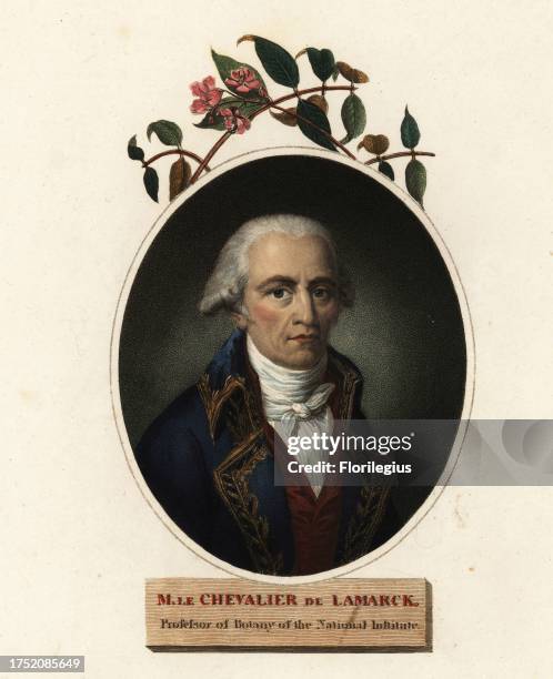 Oval portrait of Jean-Baptiste Pierre Antoine de Monet, Le Chevalier de Lamarck, French soldier, naturalist and academic, professor of botany of the...