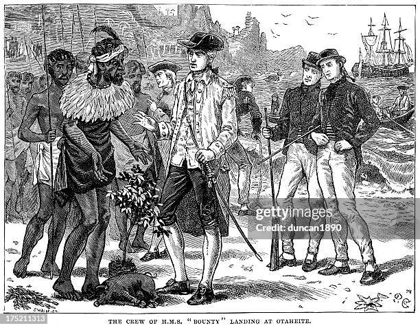 hms bounty - french polynesia stock illustrations