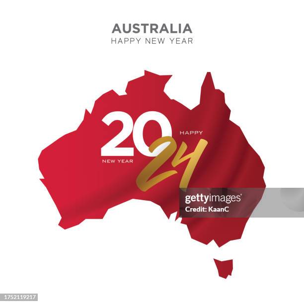 bildbanksillustrationer, clip art samt tecknat material och ikoner med australia map new year concept design. 2024 happy new year concept for advertising, banners, leaflets and flyers. vector stock illustration. - billboard stock illustrations