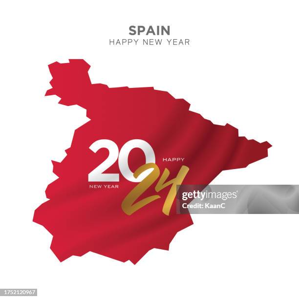 bildbanksillustrationer, clip art samt tecknat material och ikoner med spain map new year concept design. 2024 happy new year concept for advertising, banners, leaflets and flyers. vector stock illustration. - billboard stock illustrations