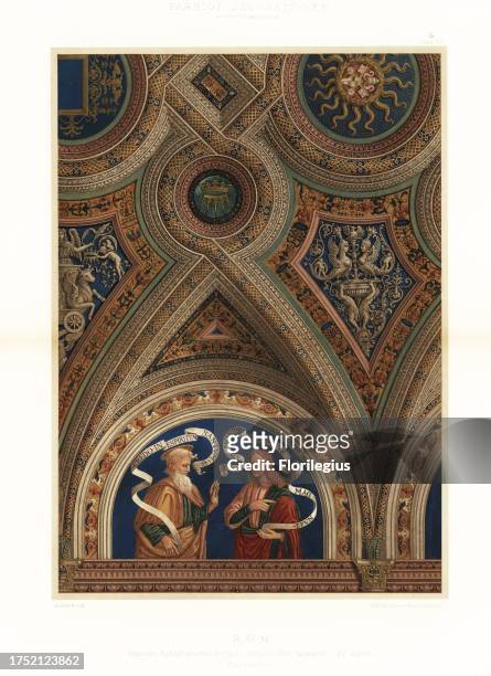 Ceiling in the hall of German books, Vatican Library, Rome, 15th century. Frescos by Pinturicchio or Bernardino di Betto in the Borgia Apartments, a...