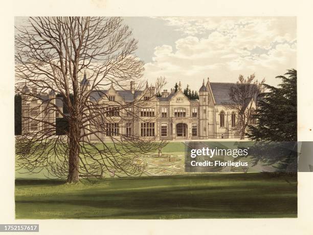 Exton House, Rutlandshire, England. Elizabethan-style mansion built around 1811 by Sir Gerard Noel, 2nd Baronet of Gainsborough, who owned enslaved...
