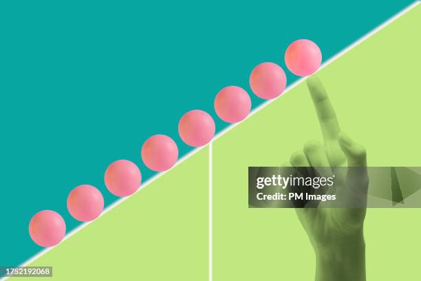 positive influence - hand and balls info graphic - persuasión fotografías e imágenes de stock