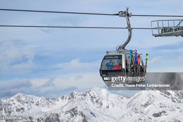 Feature of gondola of the Men's Giant Slalom during the first run Audi FIS Alpine Ski World Cup at Rettenbachferner on October 29, 2023 in Soelden,...