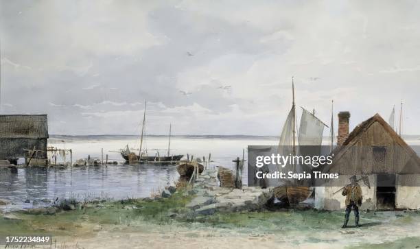 Anna Palm, 25.12.1859, Stockholm, Sweden, 2.5.1924, Madonna dell'Arco, Italy, Fishing Spot at Blekinge, 1880 - 1924, 32.5 × 55 cm, watercolour.