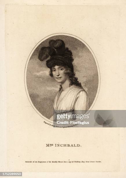 Elizabeth Inchbald , English novelist, actress, and dramatist. She married the actor Joseph Inchbald. Copperplate engraving by Ridley after a...