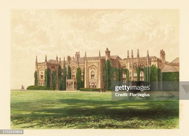 Combermere Abbey, Shropshire, England. Gothic-style mansion house, built on the site of a monastery, remodelled in 1814-21 by Stapleton Cotton,...