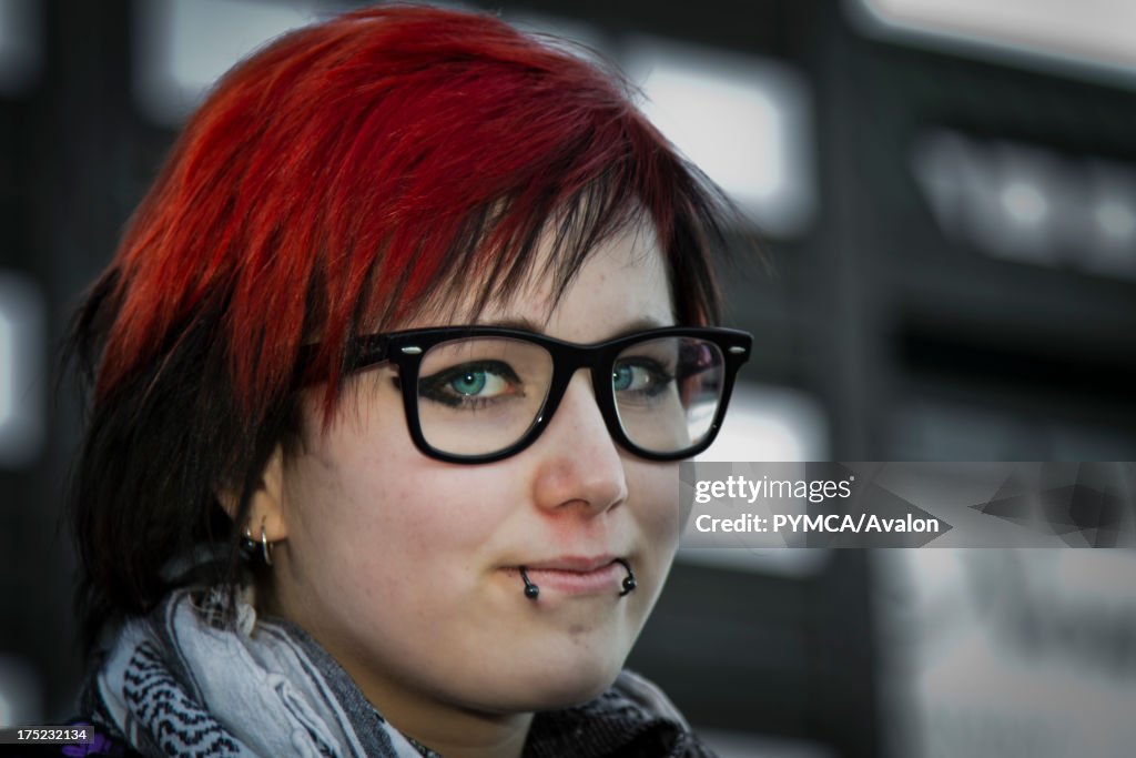 Emo girl with red hair and piercings. Helsinki, Finland 2010. News Photo -  Getty Images