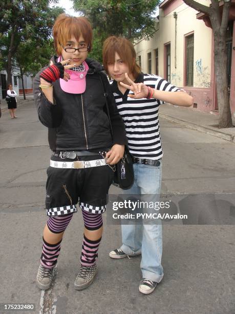 Two young Emo friends on the street, Santiago Chile 2007.