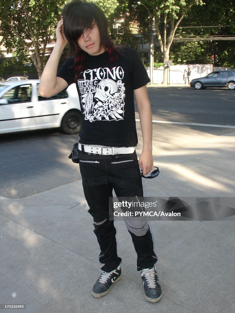 An Emo boy poses with his hand on his head, Santiago, Chile 2007
