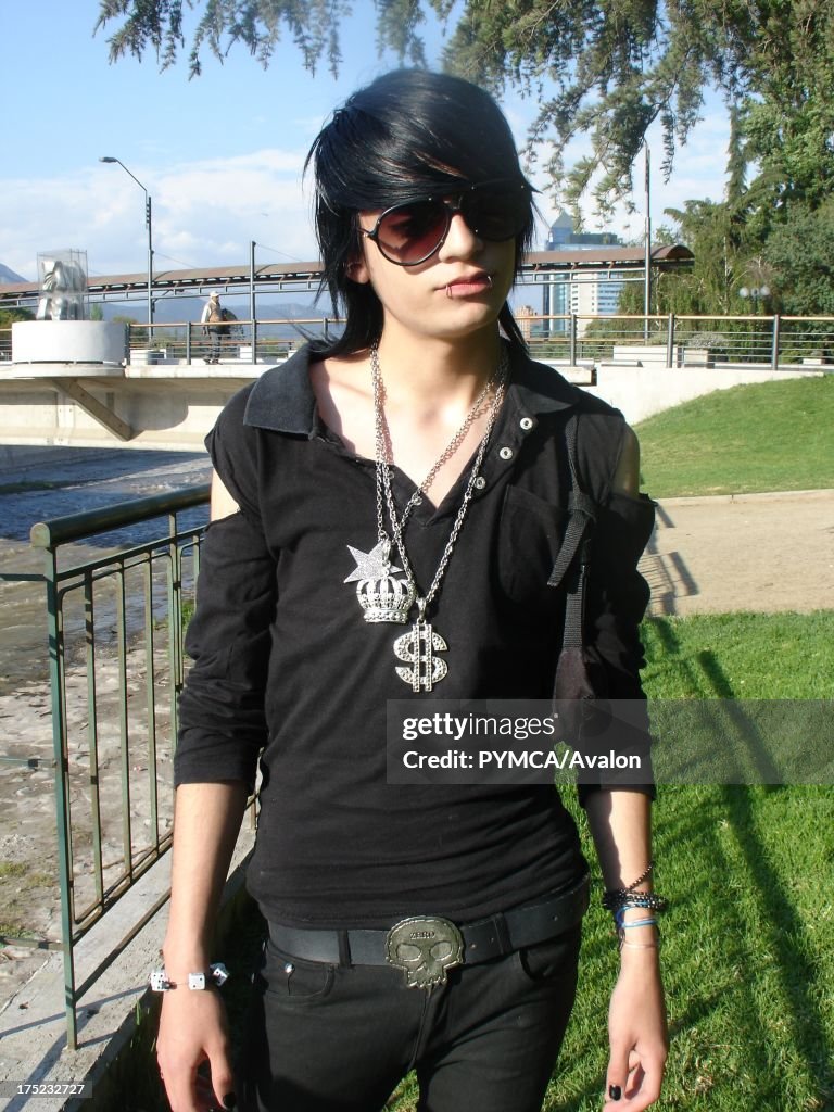 Emo girl wearing sunglasses in the park, Santiago, Chile 2007