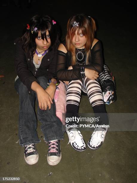 Two young Emo girls with attitude sitting on the floor, Santiago, Chile 2007.