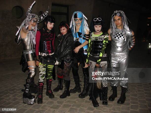 Group of 6 Cyberpunks posing for the camera on the street, Santiago, Chile 2007.