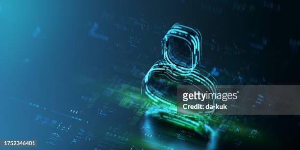 standing out of the crowd. digital person hologram on future tech background. productivity and personalisation evolution. futuristic man icon in world of technological progress and innovation. cgi 3d render - customized stock pictures, royalty-free photos & images