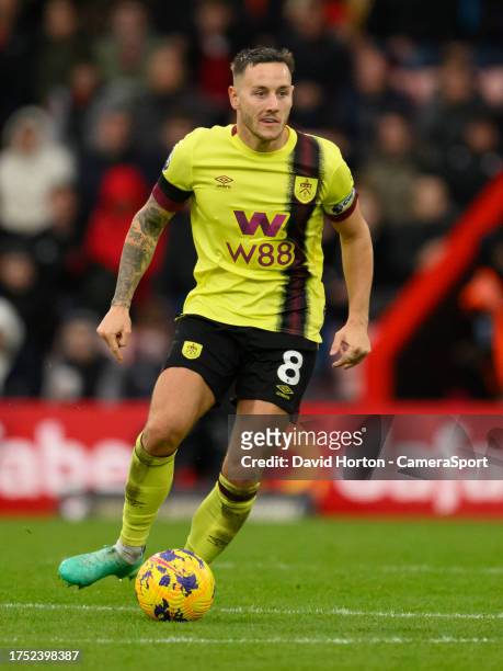 Burnley's Josh Brownhill during the Premier League match between AFC Bournemouth and Burnley FC at Vitality Stadium on October 28, 2023 in...