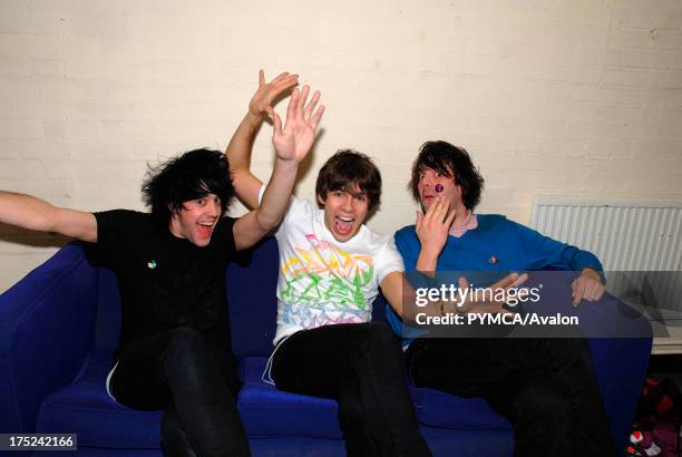 Jamie Reynolds, James Righton and Simon Taylor-Davis, Klaxons backstage, Klaxons gig, February 2007.