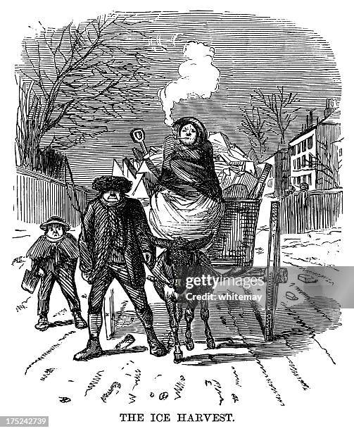 wagon load of ice for sale - fur hat stock illustrations