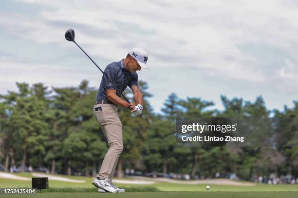 Eric Cole of the United States hits his tee shot on the 5th hole during the final round of ZOZO Championship at Accordia Golf Narashino Country Club...