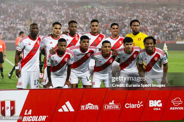 Peru squad poses for team photo with Luis Advincula, Paolo Guerrero, Nilson Loyola, Anderson Santamaria, Luis Abram, Goalkeeper Pedro Gallese, Andy...
