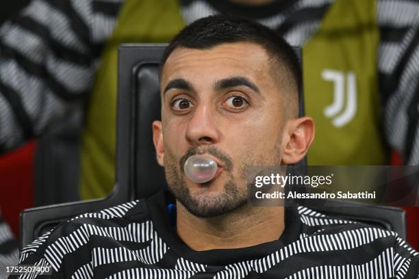 Mattia Perin of Juventus looks on during the Serie A TIM match between AC Milan and Juventus at Stadio Giuseppe Meazza on October 22, 2023 in Milan,...