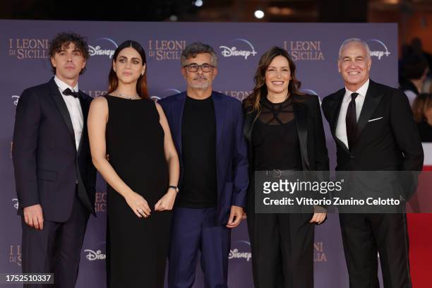 Michele Riondino, Miriam Leone, Paolo Genovese, Lucia Borgonzoni and Daniel Frigo attend a red carpet for the movie "I Leoni Di Sicilia" during the...