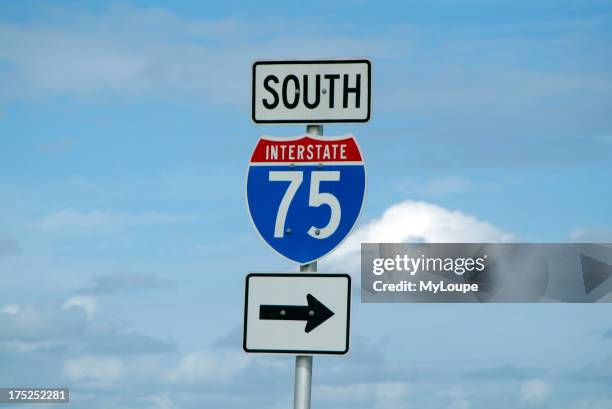 Highway 75 south road sign against a blue sky Florida USA This section of the highway is called Alligator Alley