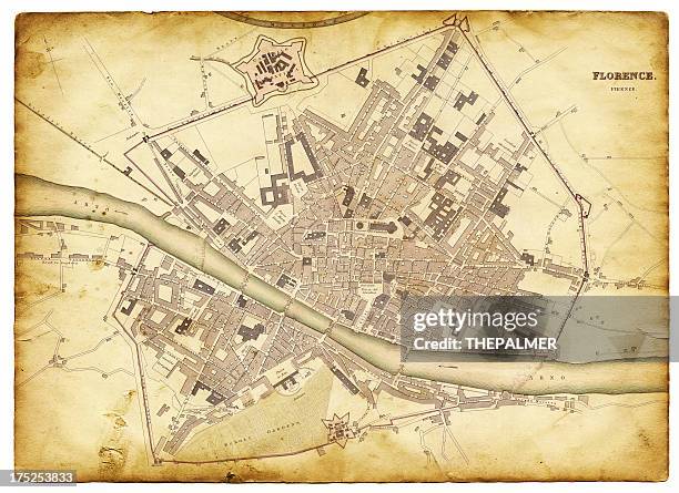 bildbanksillustrationer, clip art samt tecknat material och ikoner med map of florence 1835 - map of florence italy