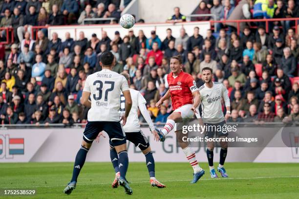 Kenneth Taylor of Ajax, Luuk de Jong of PSV, Branco van den Boomen of Ajax during the Dutch Eredivisie match between PSV v Ajax at the Philips...