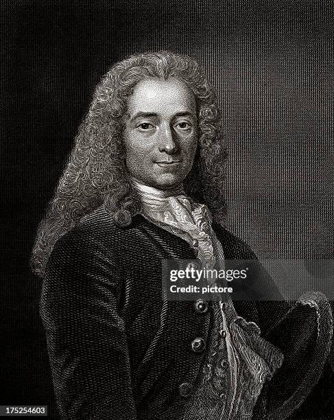 stockillustraties, clipart, cartoons en iconen met voltaire, french writer and philosopher. - franse cultuur