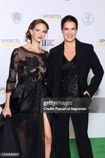 Virginie Dedieu and Katarina Witt attend the SPORTEL Awards Ceremony during the SPORTEL Monaco 2023 at Grimaldi Forum on October 23, 2023 in Monaco,...