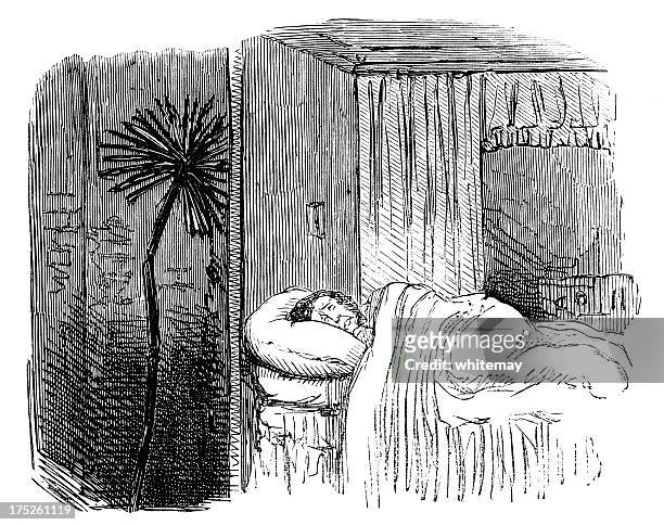 illustrations, cliparts, dessins animés et icônes de homme au lit dérangé par le bas à côté de la cheminée - ramonage