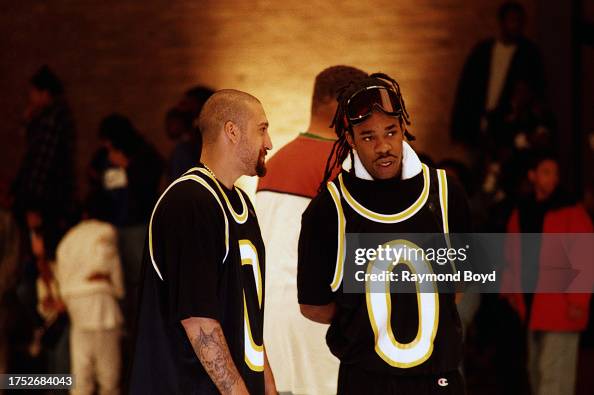 Breal Rapper Rappers B-Real of Cypress Hill and Busta Rhymes takes a break during ...