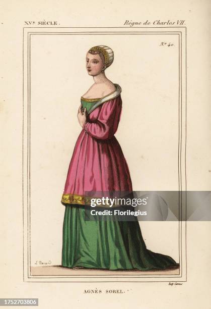 Agnes Sorel, Lady Fromenteau, mistress of King Charles VII of France, 1409-1450. Poisoned on order of the dauphin, later Louis XI. Handcoloured...