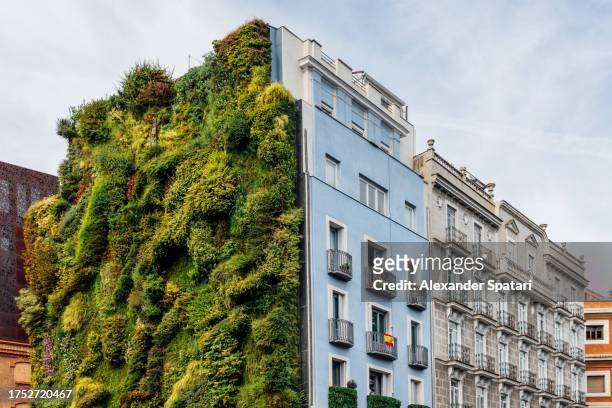 vertical garden on a residential building in madrid, spain - sustainable design stockfoto's en -beelden