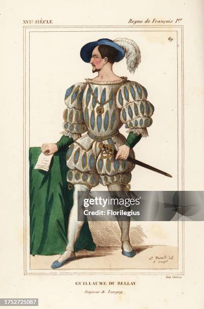 Guillaume du Bellay, Seigneur de Langey, ambassador, soldier and military writer 1491-1542. Handcoloured lithograph by Leopold Massard after a figure...