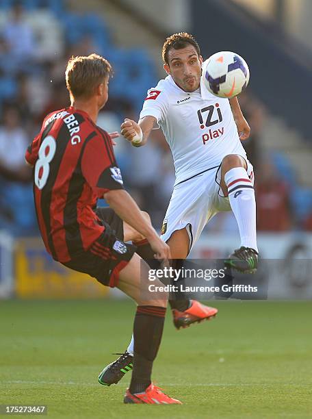 Markus Rosenberg of West Bromwich Albion battles with Lodi Francesco of Genoa during a Pre Season Friendly between West Bromwich Albion and Genoa at...