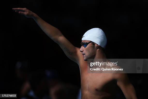 Leonardo de Deus of Brazil prepares to compete during the Swimming Men's Backstroke 200m Semifinal two on day thirteen of the 15th FINA World...