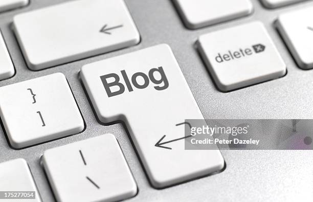 social media 'blog' key on keyboard - bloggers stock pictures, royalty-free photos & images