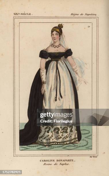 Caroline Bonaparte, Reine de Naples, Queen of Naples, sister of Napoleon 1782-1839. Handcoloured lithograph from Le Bibliophile Jacob aka Paul...