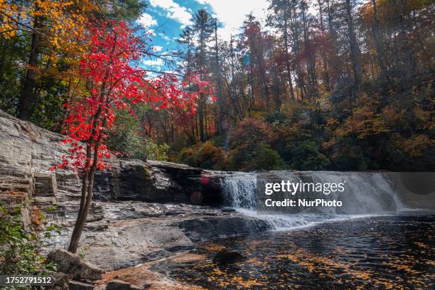 Hooker Falls in Dupont State Forest in Hendersonville, North Carolina on Monday October 23, 2023. DuPont State Forest is located in the Blue Ridge...